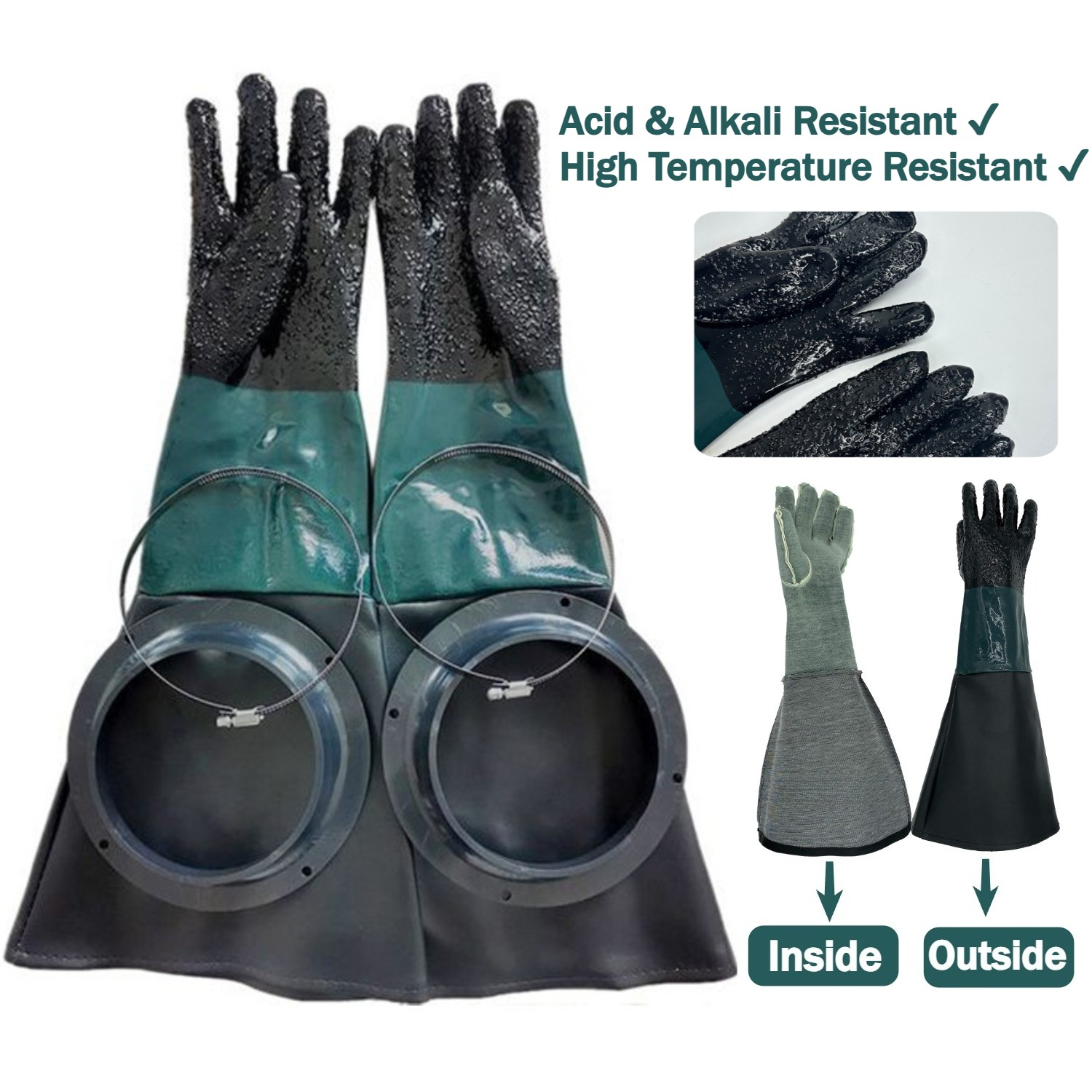 Sandblaster Cabinet - Rubber Sandblaster Gloves for Abrasive Blasting